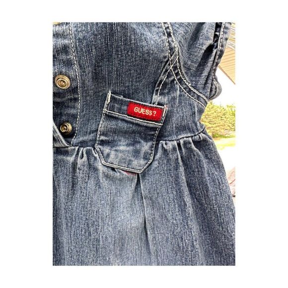 Vintage | 90s Y2K Denim GUESS Cap Sleeve Dress Collared Sz 2T - Picture 2 of 7